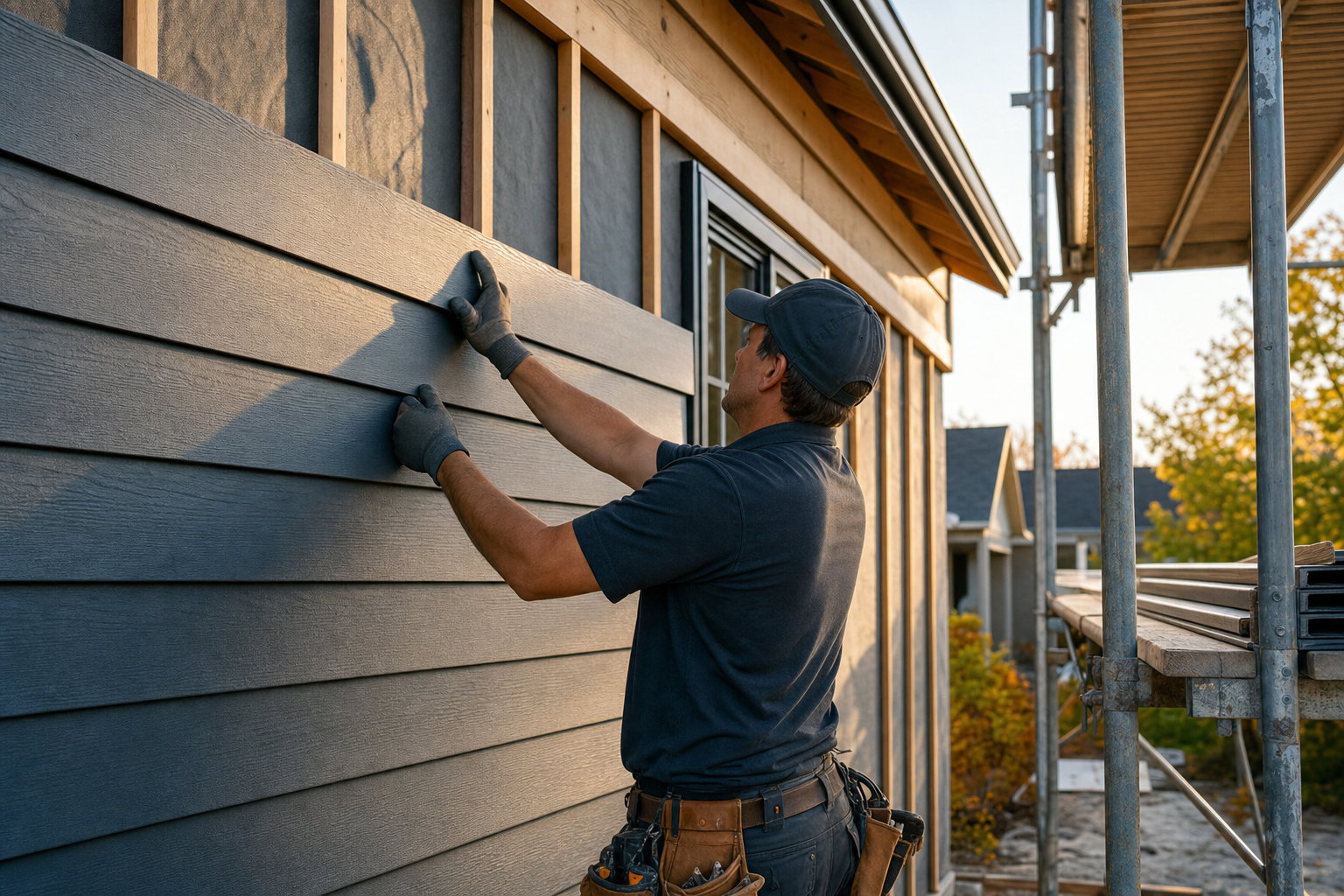 Fiber cement siding installation on a home exterior